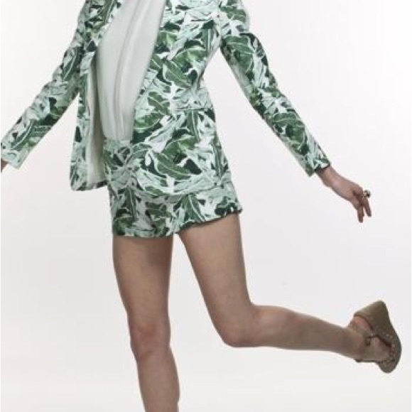 Joie Green Palm Leaf Mehra Open Blazer Linen Jacket - Picture 2 of 10